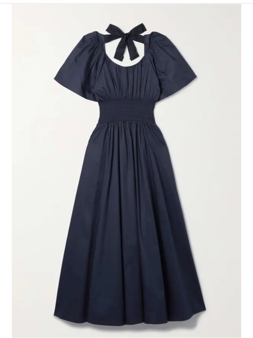 NWOT 
| La Ligne Navy Open-Back Smocked Cotton-Sateen Maxi Dress - Size S